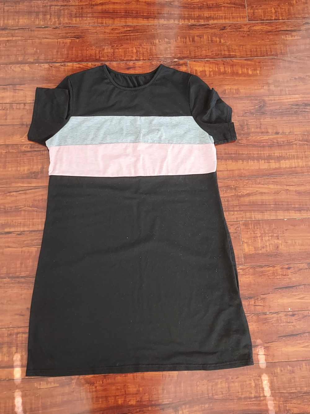 SHEIN Black Dress with Gray and Pink Stripes